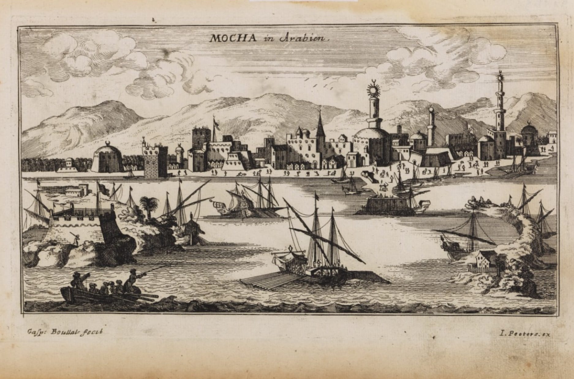 Engraving of the Red Sea port of Mocha, c. 1690.